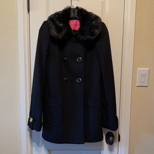 Betsey Johnson Black Winter Coat with Faux Fur Collar